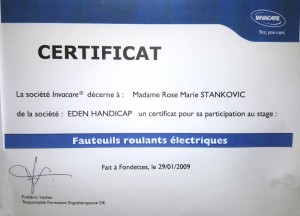Certificat Fauteuils roulants électriques Invacare